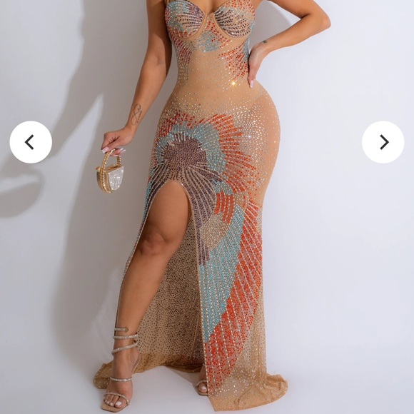 diva boutique Dresses & Skirts - Oh Holy Night Mesh Diamonds Maxi Dress Nude